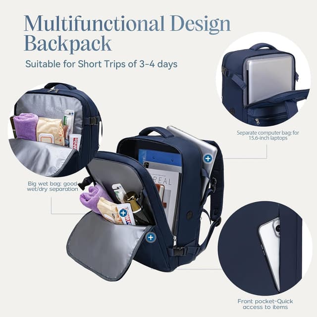 Detalle 2 de Xkdoai cabin bag backpack for Easyjet (45 x 36 x 20cm) with TSA-style clear toiletry bag