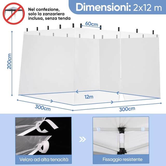 Detalle de Sekey zanzariera per gazebo 3x3 m con cerniera e cinturini