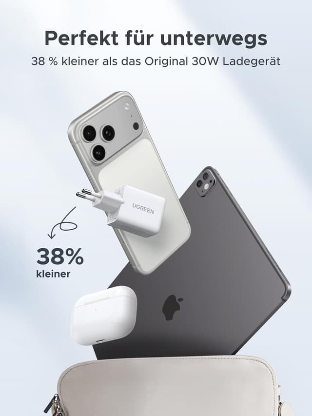 Detalle 2 de UGREEN USB C Ladegerät 30W 3‑Port GaN II