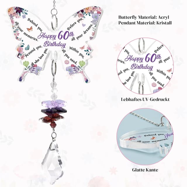 Detalle 2 de KAAYEE 60th Birthday Butterfly Crystal Suncatcher – amethyst pendant style keepsake gift for her