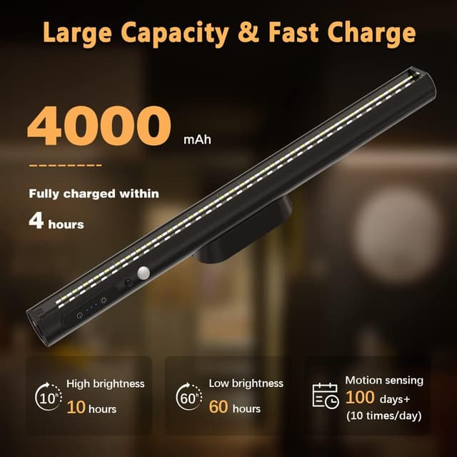 Detalle de Bravzurg Akku-Lichtleiste mit Bewegungsmelder, dimmbar & Fernbedienung (magnetisch) für Küche, Schrank & Spiegel