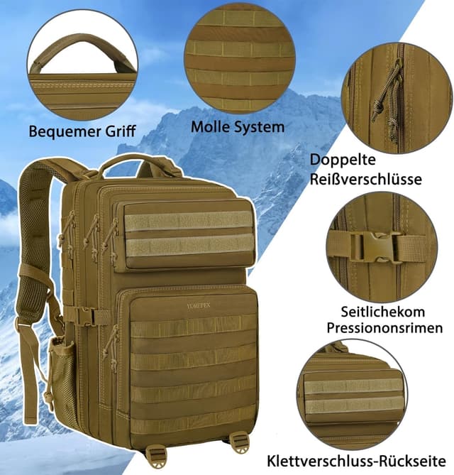 Detalle 2 de YOREPEK Tactical Rucksack 40 L Khaki