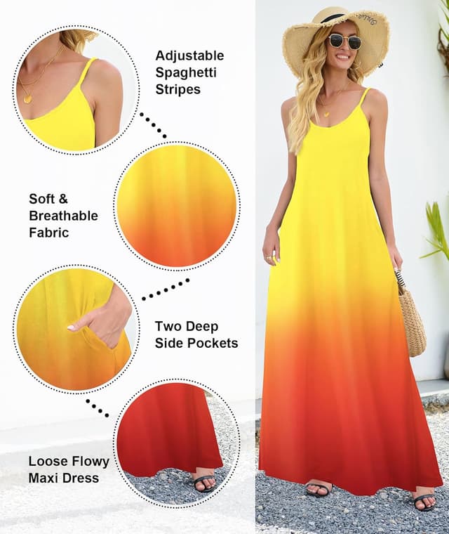 Detalle de Wolddress Women’s Maxi Dress with Pockets (S–5X) — Casual Strap Long Dress for Work, Summer & Travel