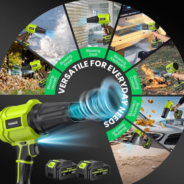 Detalle de Soffiatore a batteria 900.000 RPM (150 MPH, 450 CFM) con 2 batterie, caricabatterie e 2 ugelli – Verde