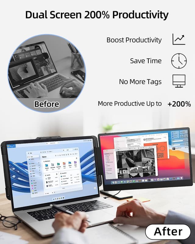 Detalle 2 de Laptop Screen Extender 14" FHD Dual Portable Monitor (IPS, 1080P) — Plug & Play Travel Screen for Laptops