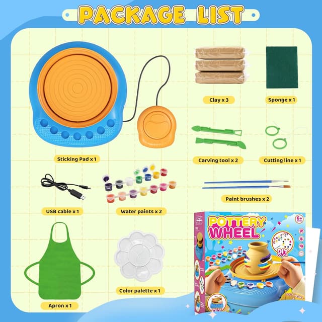 Detalle de Weilim Pottery Wheel for Kids (Ages 6–12) – Complete DIY Pottery Kit for Beginners with Air-Dry Clay Packs & Tools (Bule)