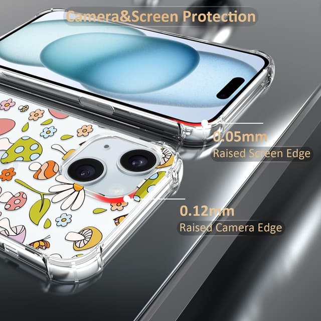 Thumbnail 6 de CAROKI Clear Phone Case for iPhone 15 with cute mushroom pattern (soft TPU slim protection)