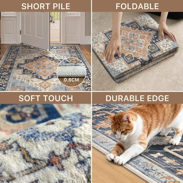 Detalle de BEIMO Tapis vintage très grand lavable 200x290 cm avec envers antidérapant