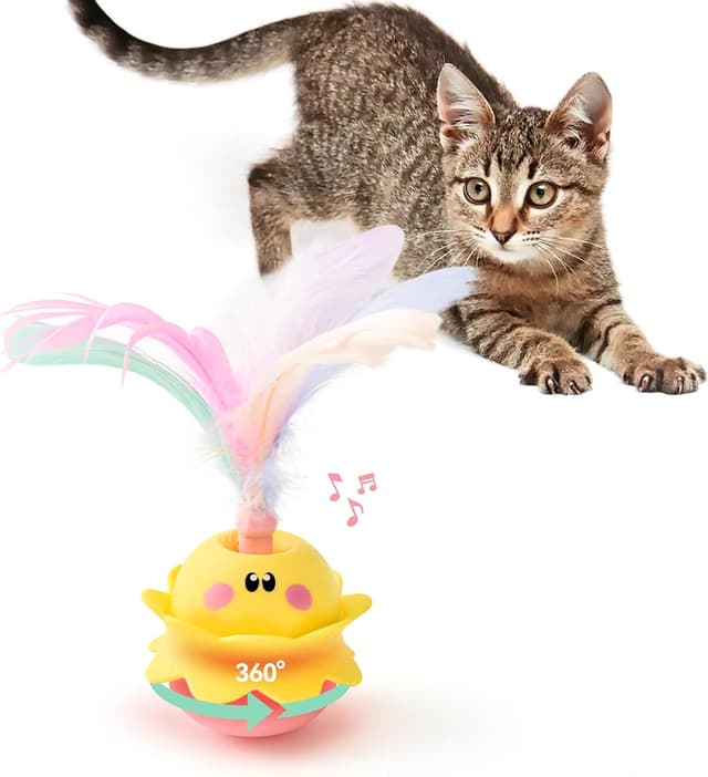 Detalle de LIFLIX Jouet interactif automatique pour chat à plumes, rotation 360° et LED (rose)