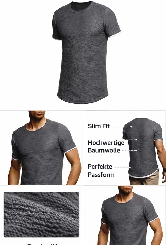 Detalle 2 de Leif Nelson T-shirt homme à col rond : coupe ajustée et style casual