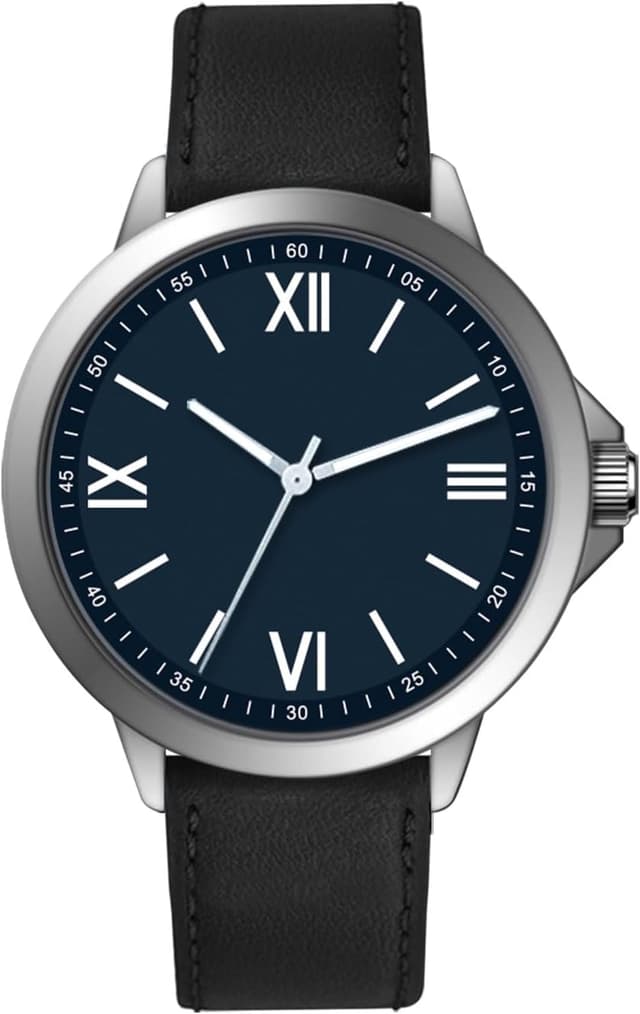 Thumbnail 6 de NUOVO Herren Analog-Quarzuhr mit großem Zifferblatt, schwarzem Lederarmband (45 mm) – gut ablesbar