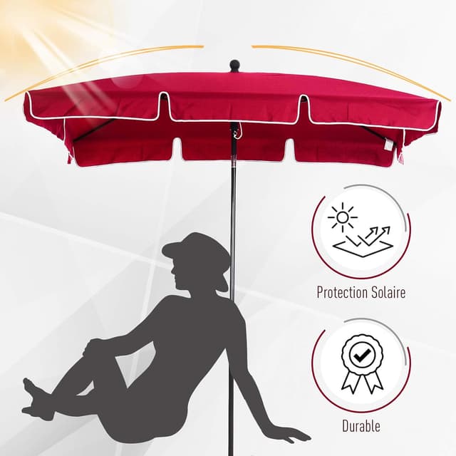 Detalle de Outsunny parasol de jardin rectangulaire droit inclinable en aluminium et polyester haute densité, 2 x 1,3 m rouge
