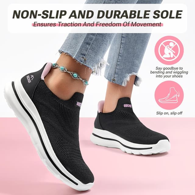 Detalle de ODCKOI Slip-on baskets confort respirantes pour femmes : chaussures légères de marche et fitness