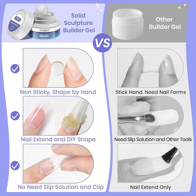 Detalle de SUPWEE Fester Builder Gel für Nagellack (60 g) – klares 3D-Hartgel für Nagelverlängerung, Aufbau & Nail Art