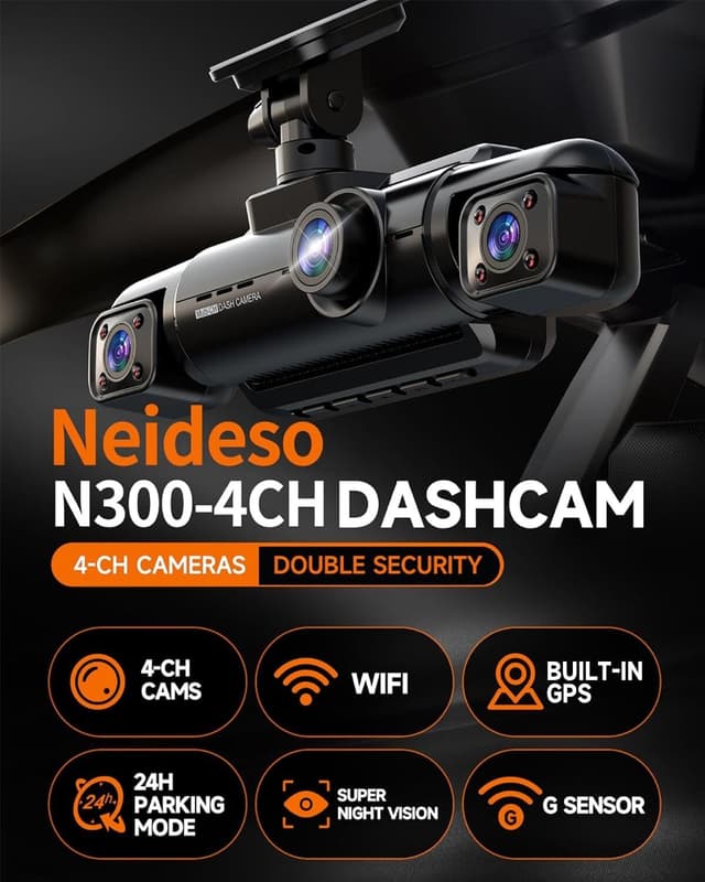 Detalle de Neideso N300 4-Channel Dash Cam 360°