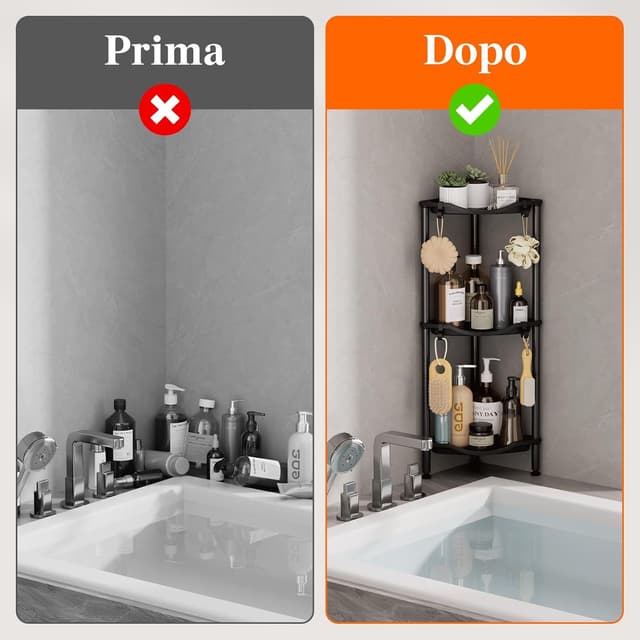 Thumbnail 6 de lifewit Mensola Doccia a 3 Livelli senza Foratura per angolo bagno, 34 cm, nero
