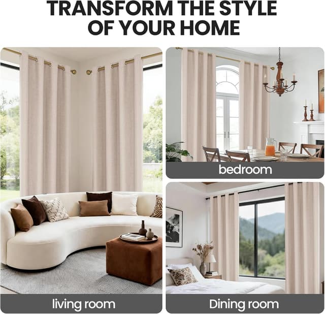 Detalle de Ystyle rideaux occultants 100% Rideau thermique (lot de 2) 140x225 cm effet lin, œillets — marron clair