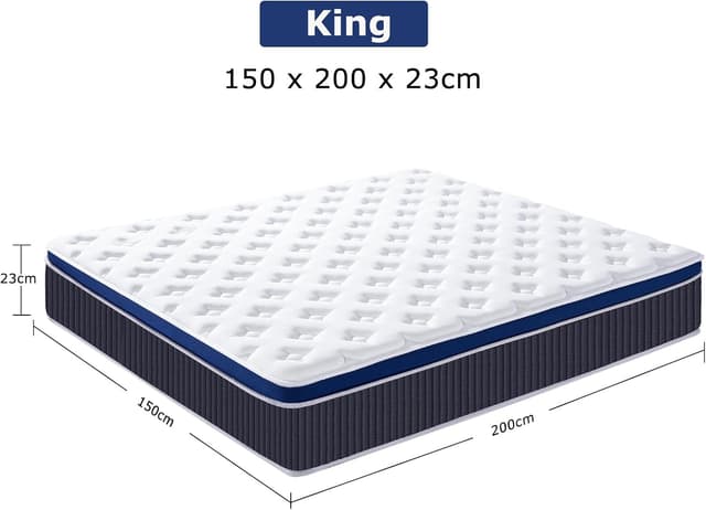 Detalle 2 de SEZMOONSI King Size Hybrid Mattress with Gel Memory Foam, 150x200x23cm