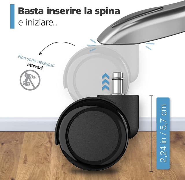 Detalle de RAVN HAMAN set di 5 ruote per sedie da ufficio, perno 11 mm x 22 mm