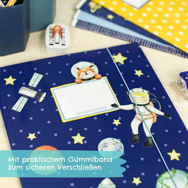 Detalle de 2 hochwertige Schulmappen DIN A4 von Papierdrachen mit Astronauten-Motiv (Schulmappen-Set Nr. 5)