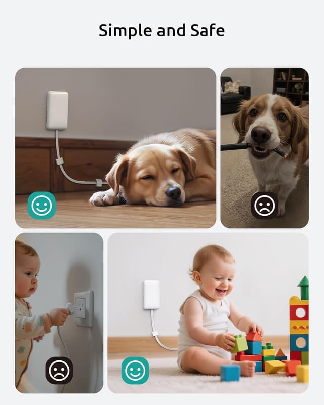 Thumbnail 6 de NUTICT Outlet Cover Extension Cord Flat 6ft with 8 Outlets and 3 USB-C + 1 USB-A Surge Protection (White)