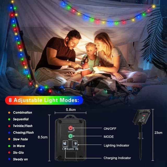 Detalle de Realky Lichterkette Außen Solar Wetterfest mit 60 LED, 13,2 m und 8 Modi (IP65)