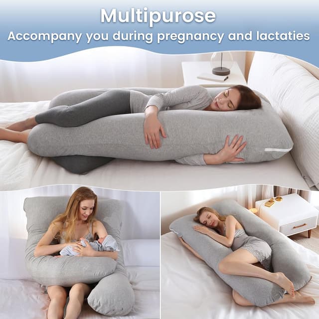Detalle de SHANNA Schwangerschaftskissen U-Form: Still-, Lager- und Komfortkissen mit gestricktem Baumwollbezug