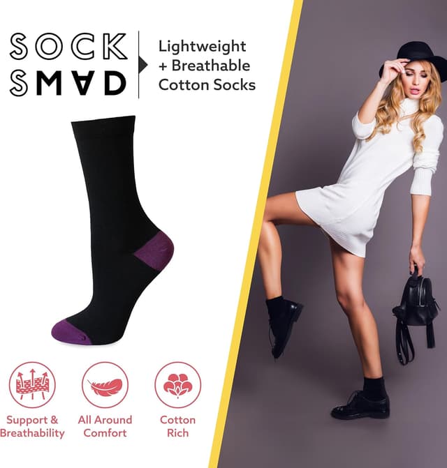 Detalle 2 de Socksmad 5-Pair Women’s Black Crew Socks Multipack (Size UK 4-7)