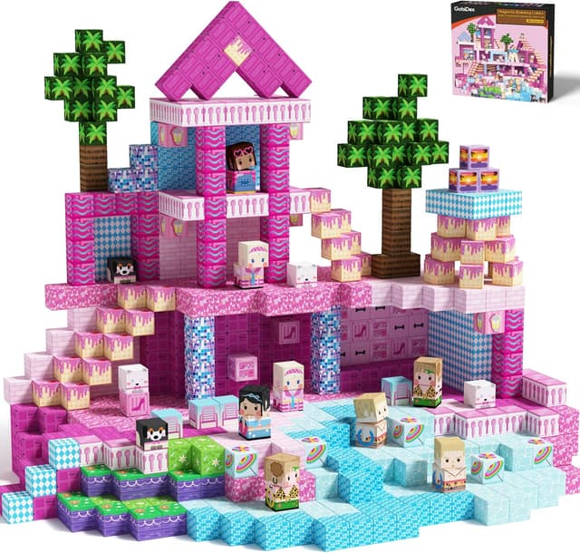 Detalle de GobiDex 100PCS Magnetic Blocks Princess Building Set (Pink Castle & Poolside Villas)
