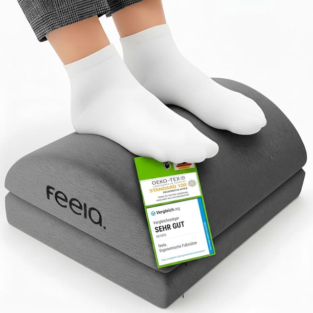 Detalle de feela.® Fußstütze Schreibtisch – höhenverstellbar, rutschfest, mit Premium-Schaumkern (dunkelgrau)