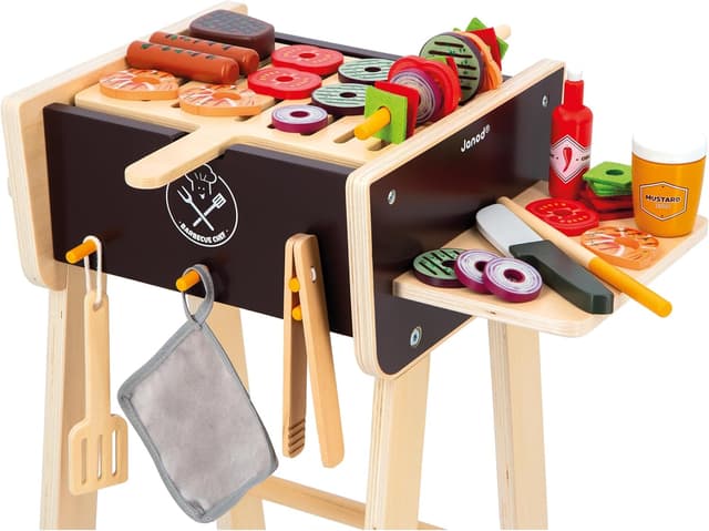 Detalle de Janod Barbecue in legno J06619 con 57 accessori in feltro e legno, gioco di imitazione da 3 anni