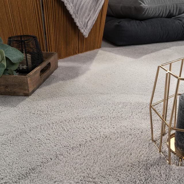 Detalle de Teppich mit Kurzflor von Paco Home (160 x 220 cm), Silber – waschbar, rutschfest, pflegeleicht