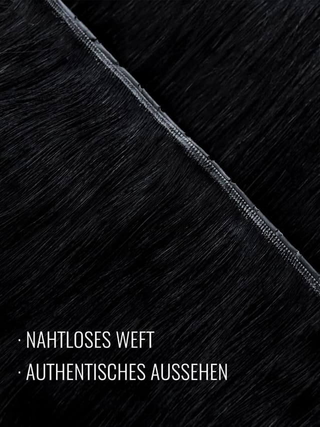 Detalle de fshine Echthaar Tressen Schwarz (Butterfly Weft) 60 cm, 100 g – ultradünne PU-Tresse für nahtlosen Look