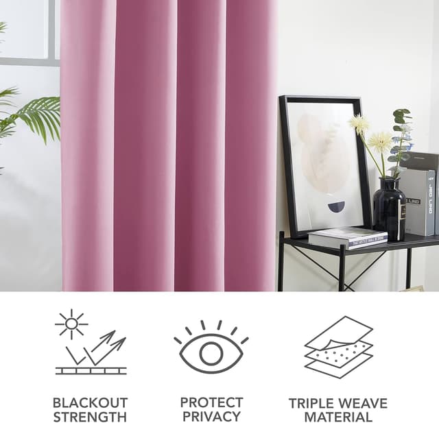Detalle 2 de Deconovo Eyelet Thermal Blackout Curtains (52" x 84") – Pink, 1 Pair