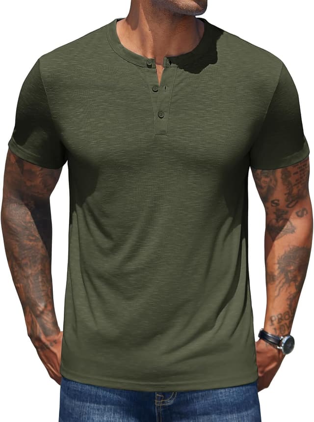 Thumbnail 6 de COOFANDY T-shirt Henley homme à manches courtes avec col boutonné
