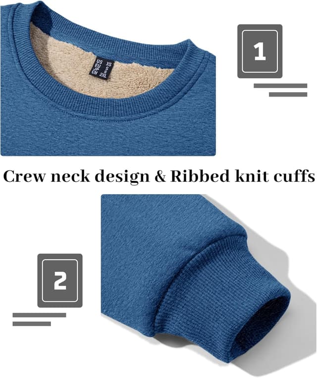 Detalle de KEFITEVD Men’s Fleece-Lined Pullover Jumper Sweatshirt (Crew Neck)