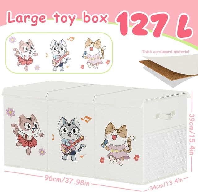 Detalle 2 de VERONLY Spielzeugkiste mit Deckel für Kinder (128 L, 96 x 34 x 39 cm) – klappbar, Oxford, Beige