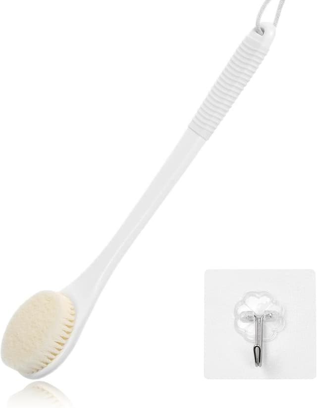 Detalle de ROLIZOE 17-Inch Back Scrubber for Shower (White) – Anti-slip exfoliating body brush with a long handle