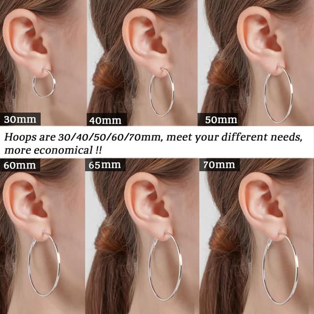 Thumbnail 3 de LOUMILEO Silber 925 Creolen (Hypoallergen) – leichte große Damen-Ohrringe, Clip-Top-Verschluss, Größen 30–70 mm