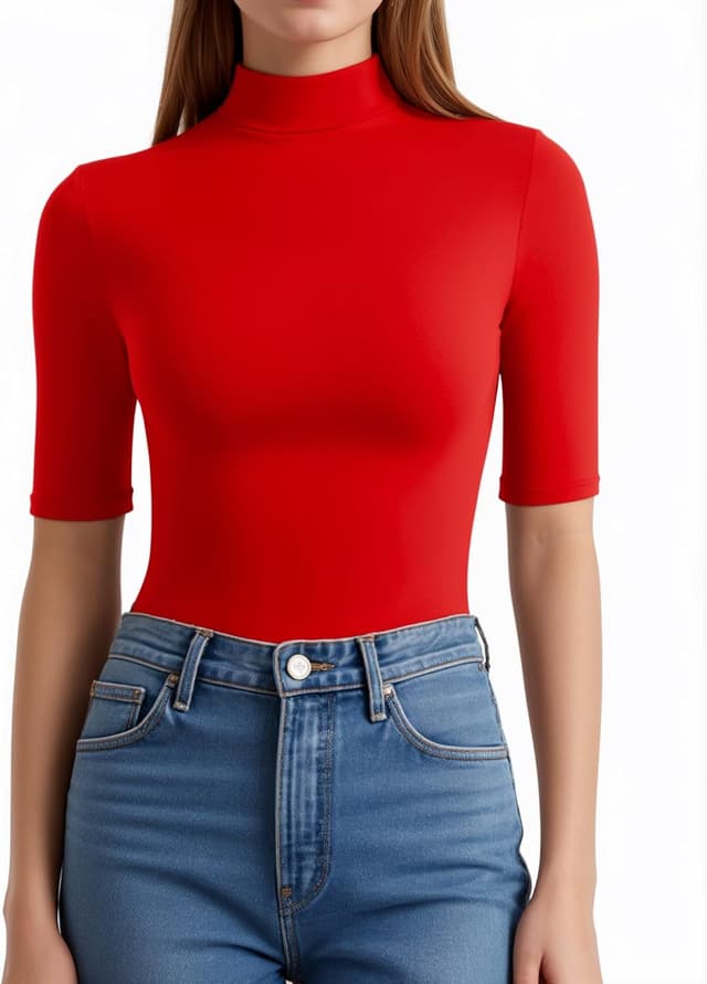 Detalle 2 de ALGALAROUND Women’s 1/2 Sleeve Turtle Neck Fitted T-Shirt (Rayon & Spandex)