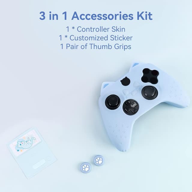 Detalle 2 de GeekShare Cat Paw Controller Skin mit rutschfester Silikonhülle für Xbox One S/X-Controller (blau)