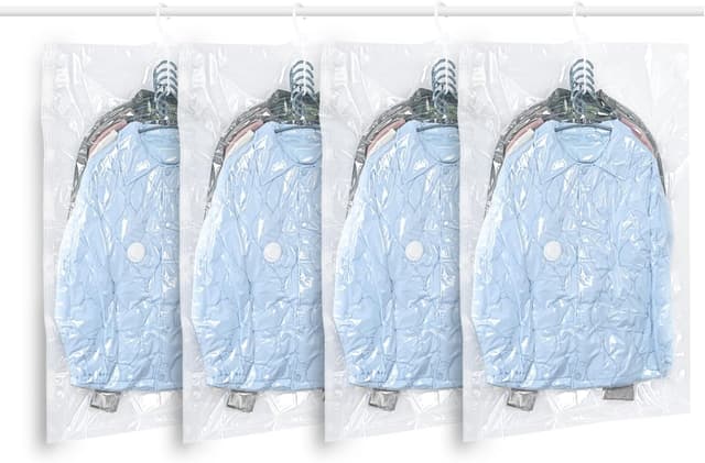 Detalle de Hanging Vacuum Storage Bags QH7 (4-pack) – clear reusable vacuum bags with hanging hooks
