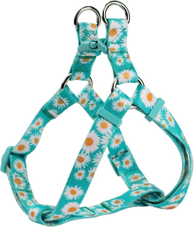 Detalle 2 de Olahibi floral harness and matching 150cm leash set for medium dogs (green daisy) — no-pull, easy wear