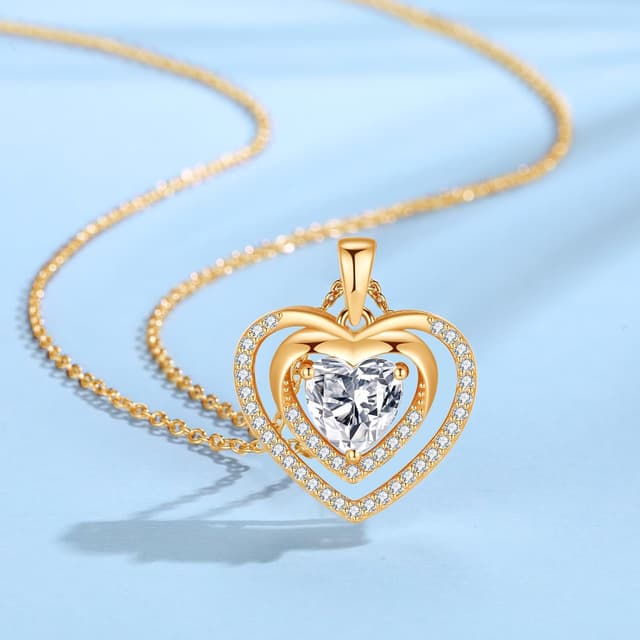 Detalle de Jrêveinfini Collier Cœur en argent sterling 925 avec double cœur et zircon cubique