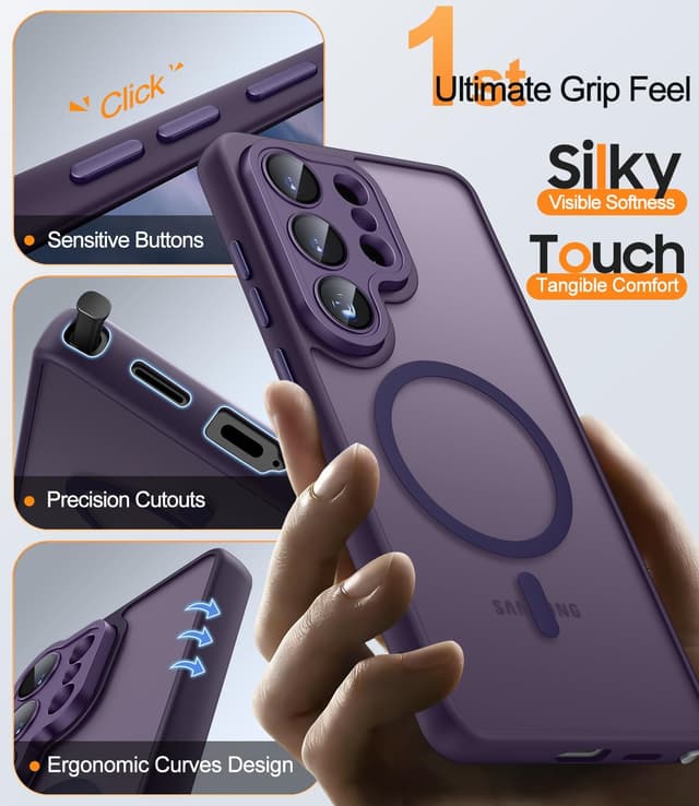 Detalle de JAME Magnetic Case for Samsung Galaxy S26 Ultra (Purple) with MagSafe fit, 2 screen protectors and camera lens protector