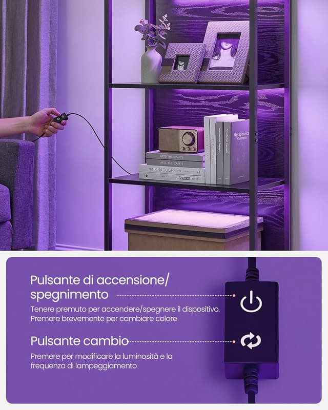 Thumbnail 5 de VASAGLE LLS120B57 scaffale a 6 ripiani con luci LED dimmerabili e telecomando