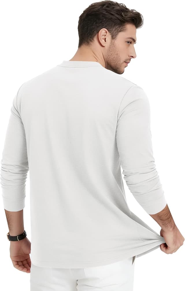 Detalle de T-shirt manches longues Henley en coton KEFITEVD pour homme, col V à 3 boutons