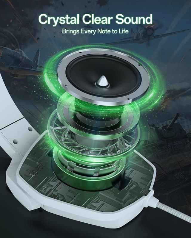 Detalle de NUBWO N16 Gaming-Headset (Mikrofon mit Geräuschunterdrückung) – Stereo-Sound für PS5/PS4, Xbox One, Switch, PC & Laptop – Weiß/Grün
