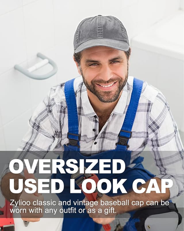 Detalle de Zylioo XL/XXL Washed Cotton Baseball Cap (Big Heads) – big vintage sports hat for outdoor golf, tennis and more