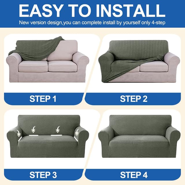 Thumbnail 6 de YSTELLAA Noël Housse Canapé 2 Places extensible avec accoudoirs, antidérapante et lavable (vert militaire)